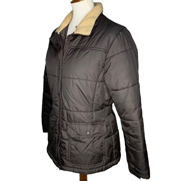 Lands End Quilted Jacket with Sherpa Collar Size Small 6 8 Brown Snap Zip Front - Picture 5 of 10